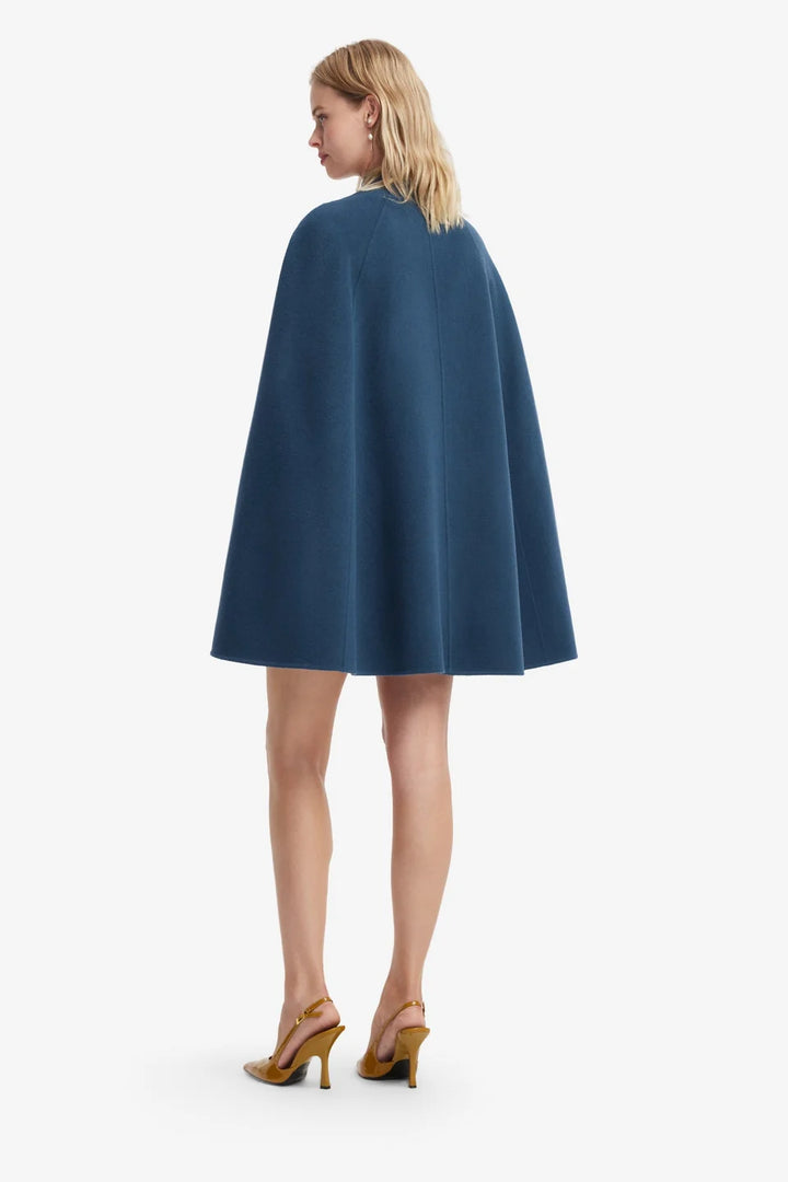 Sloane Embroidered Wool Cape Jacket in Lily Print Indigo