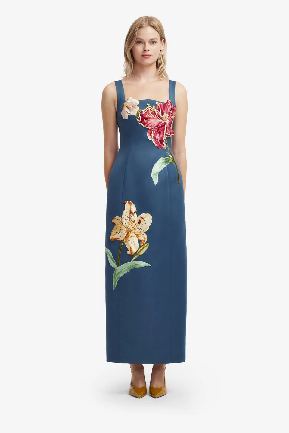 Adelina Embroidered Maxi Dress in Lily Print Indigo