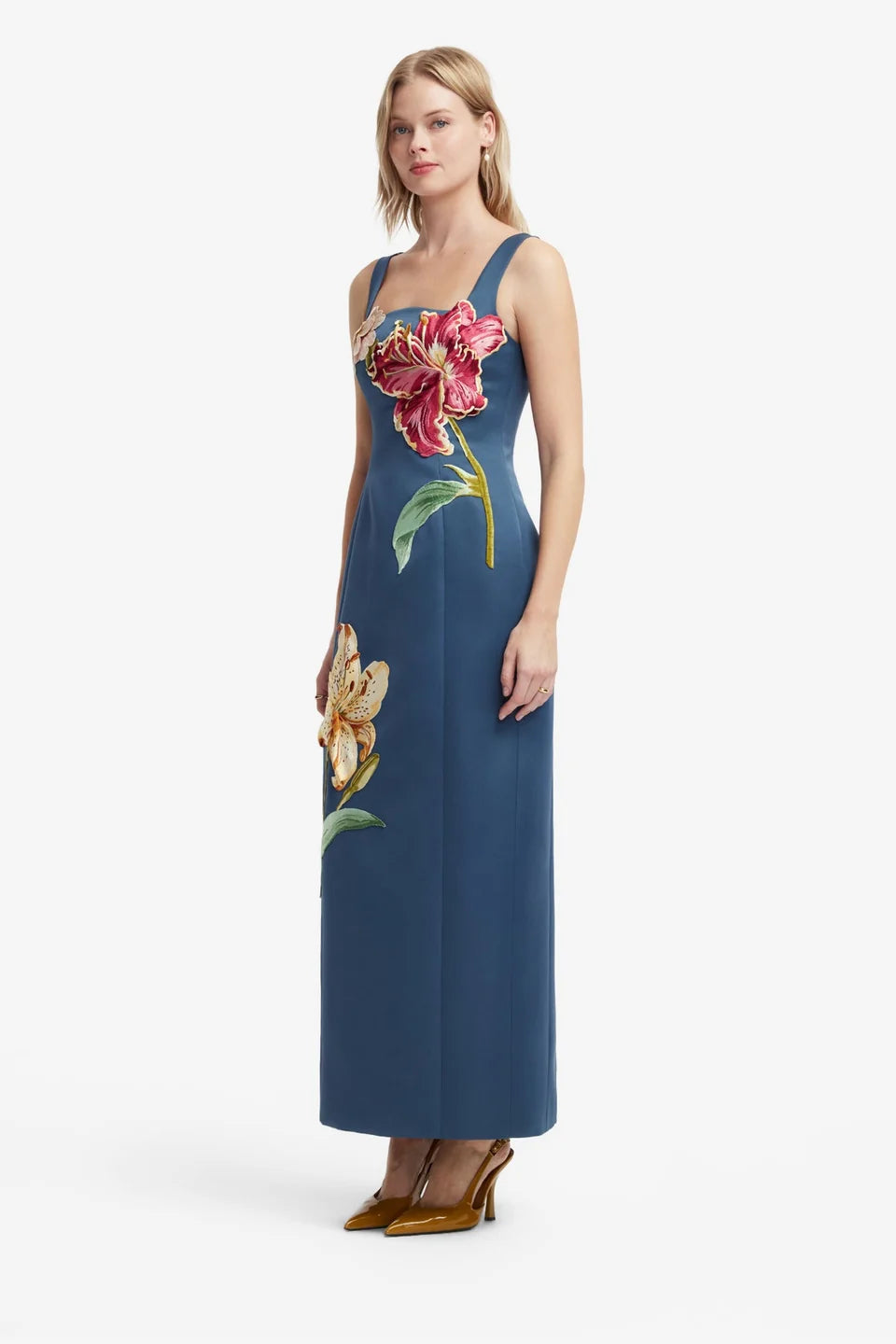 Adelina Embroidered Maxi Dress in Lily Print Indigo