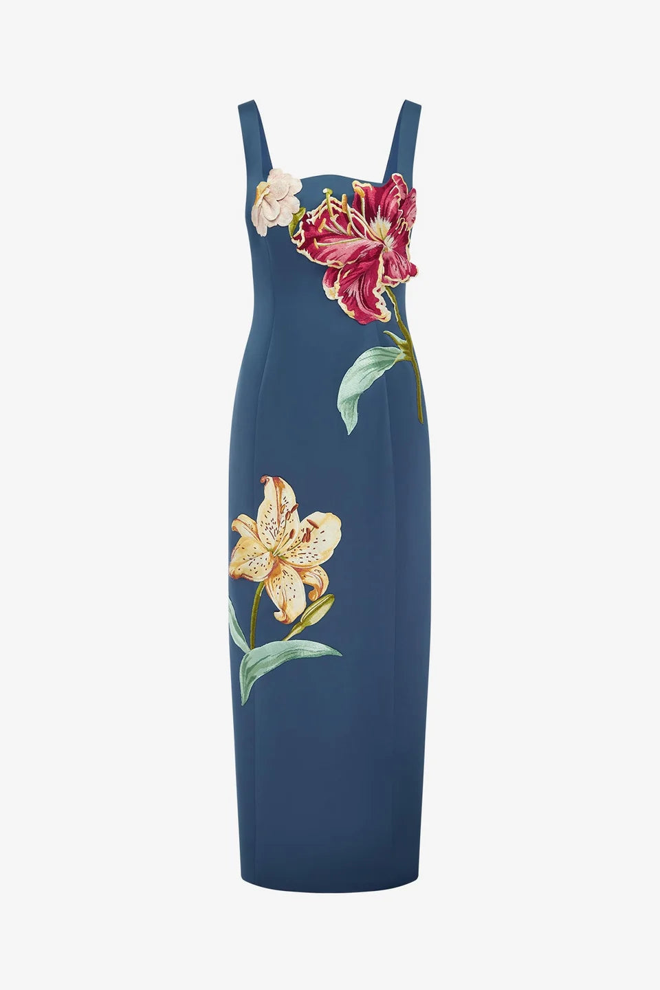 Adelina Embroidered Maxi Dress in Lily Print Indigo