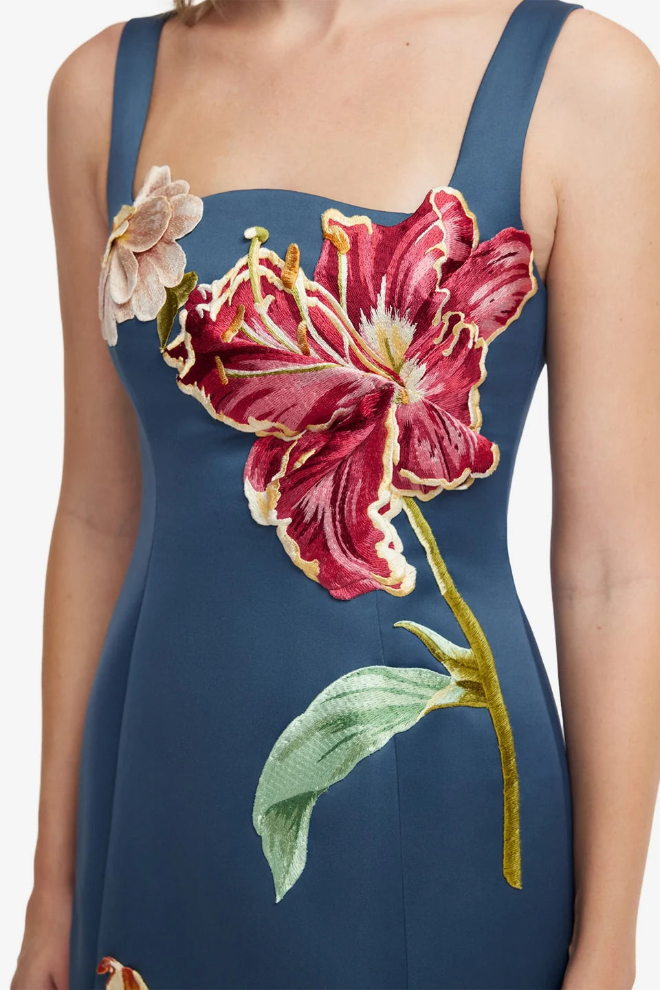 Adelina Embroidered Maxi Dress in Lily Print Indigo