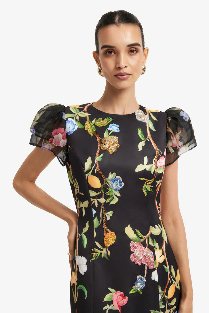 Sofia Embellished Puff Sleeve - Black Multi