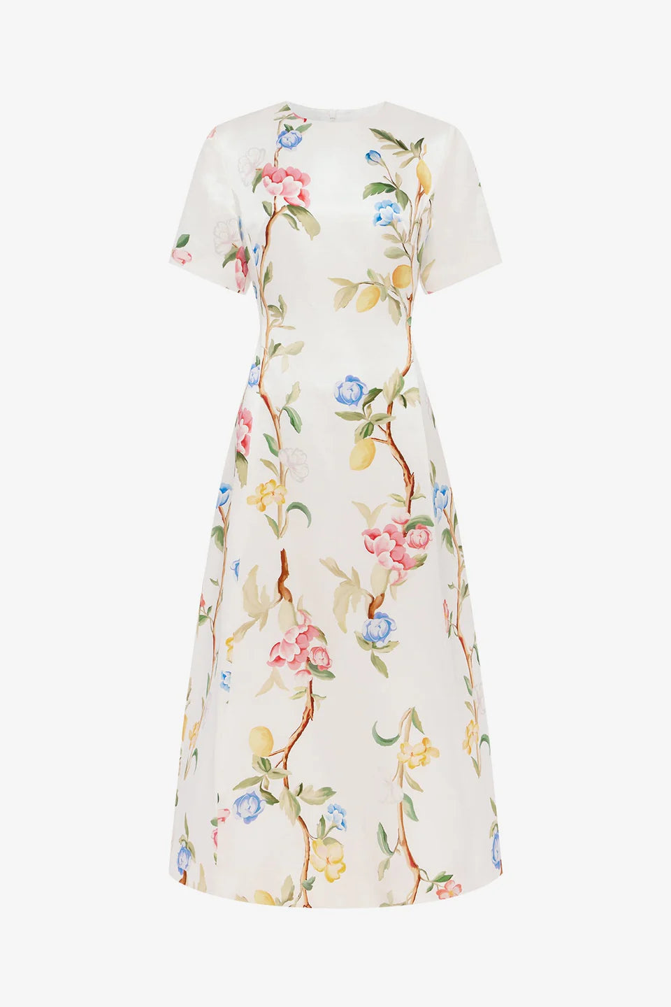 Caroline Midi Dress - Lemon Vine Print in Snow