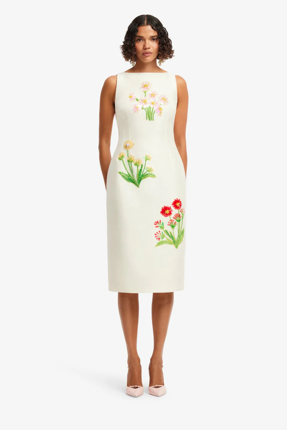 Eleanor Wildflower Embellished Midi Dress - Cream