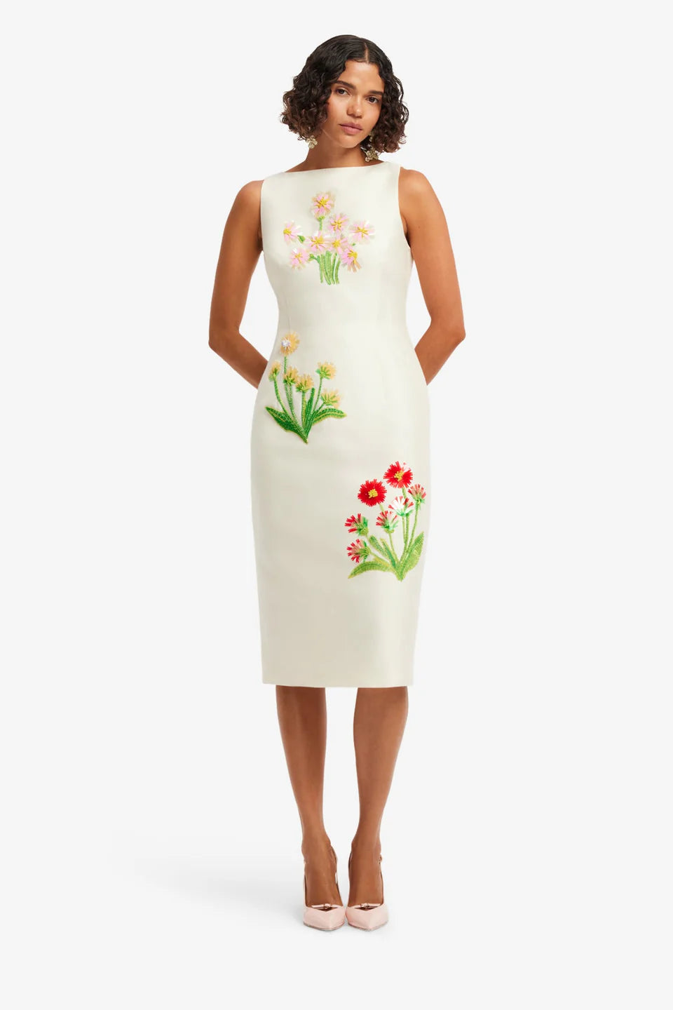Eleanor Wildflower Embellished Midi Dress - Cream