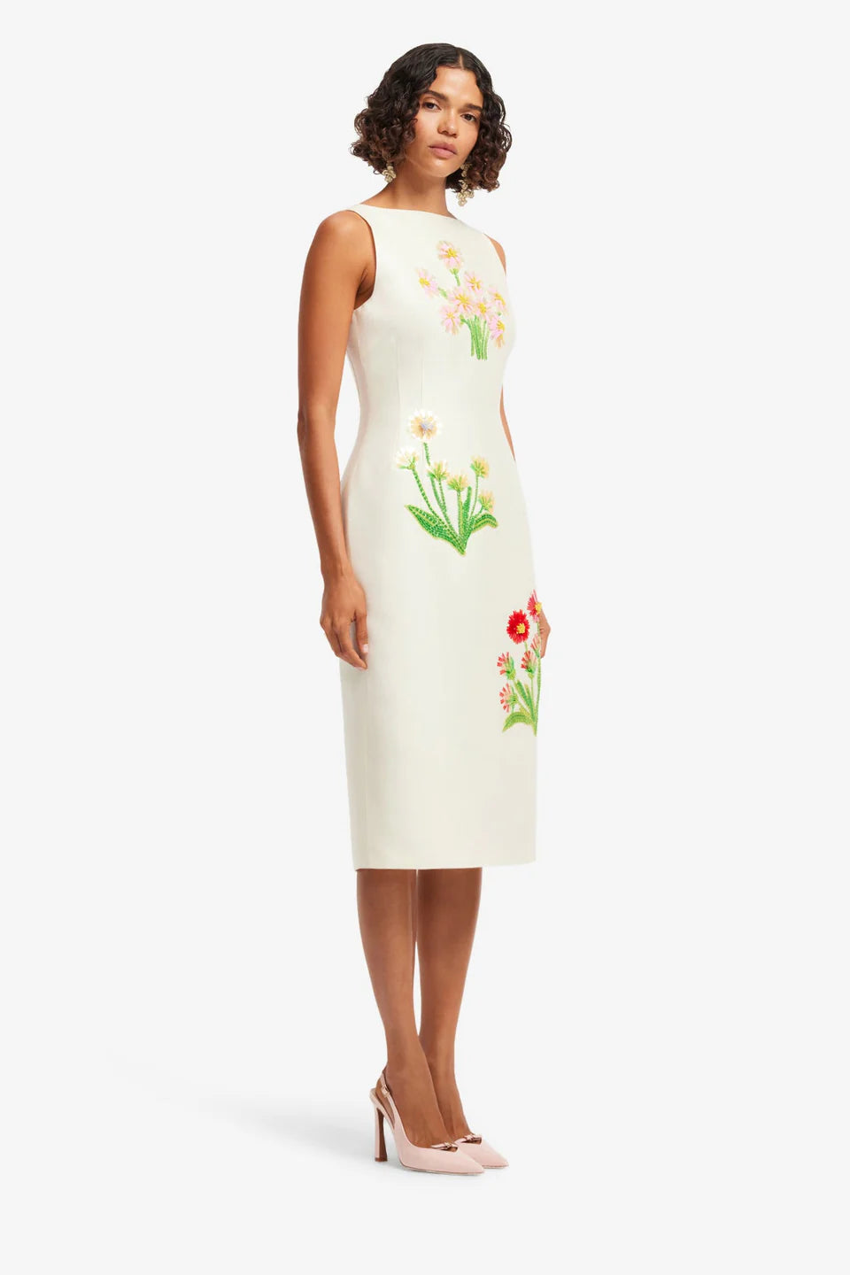 Eleanor Wildflower Embellished Midi Dress - Cream