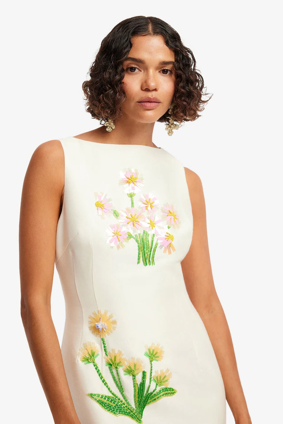Eleanor Wildflower Embellished Midi Dress - Cream