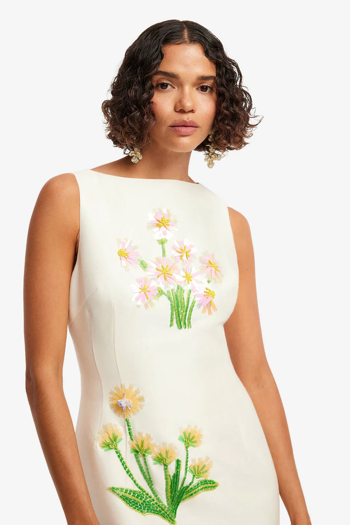 Eleanor Wildflower Embellished Midi Dress - Cream