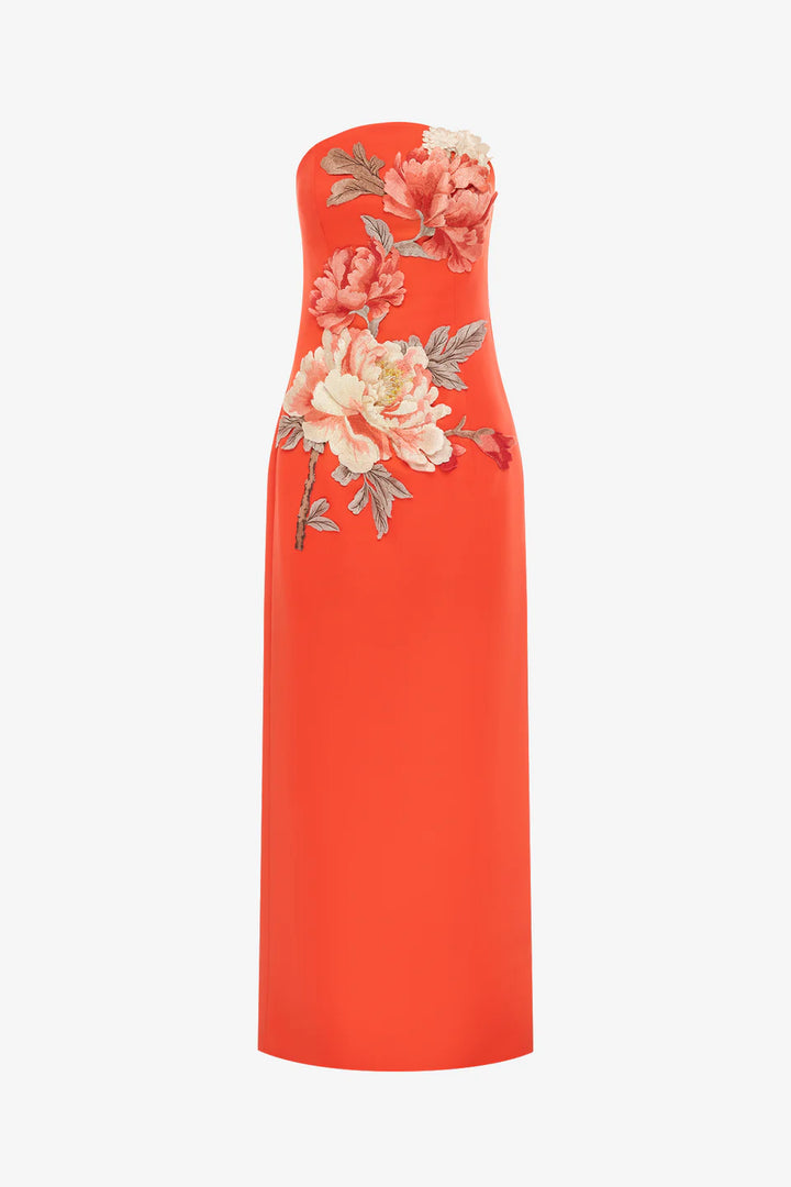 Ava Floral Bustier Maxi - Bright Orange
