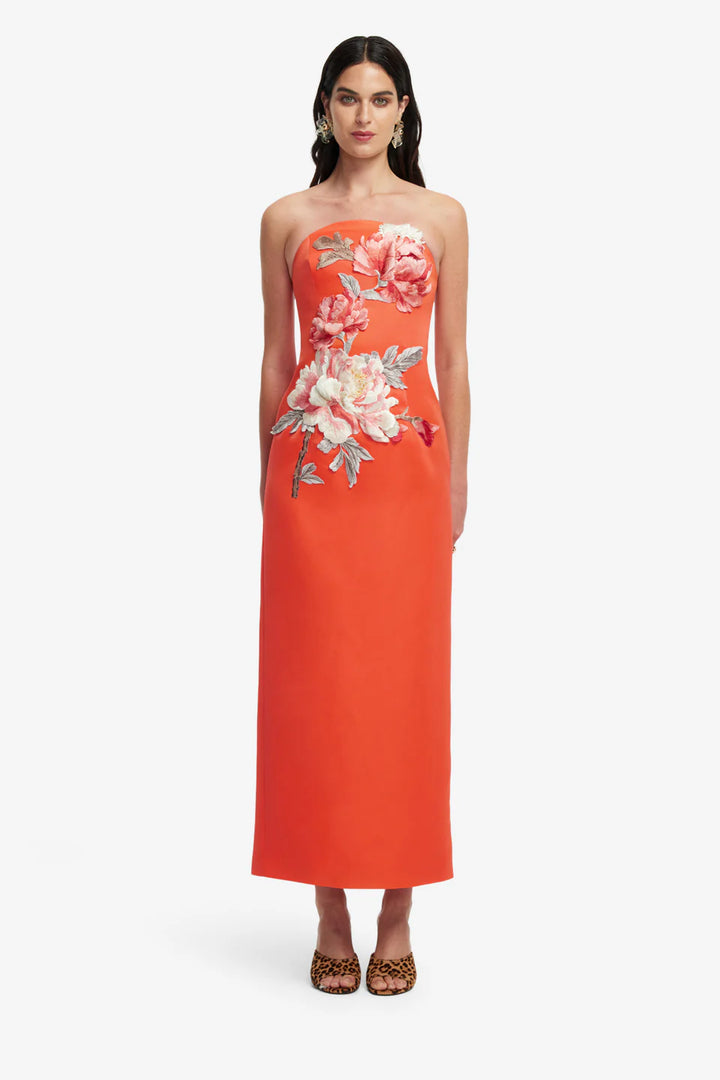 Ava Floral Bustier Maxi - Bright Orange