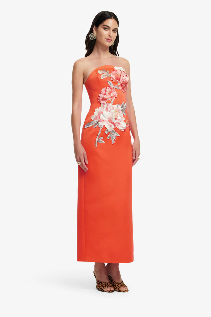Ava Floral Bustier Maxi - Bright Orange