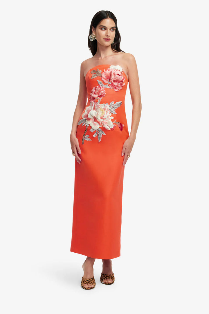 Ava Floral Bustier Maxi - Bright Orange