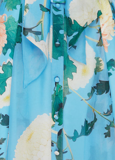 Liliane Tie Neck Midi Dress - Hydrangea Print in Cornflower Blue