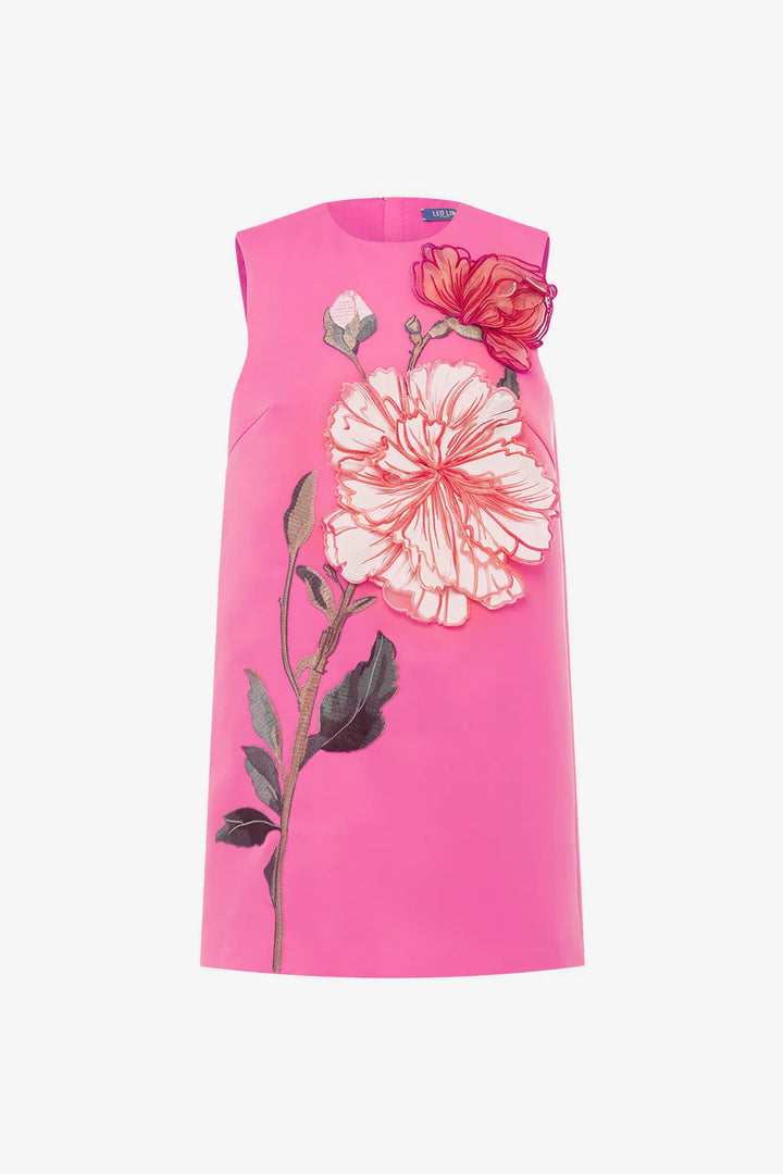 Yvonne Applique Floral Mini Dress - Pink