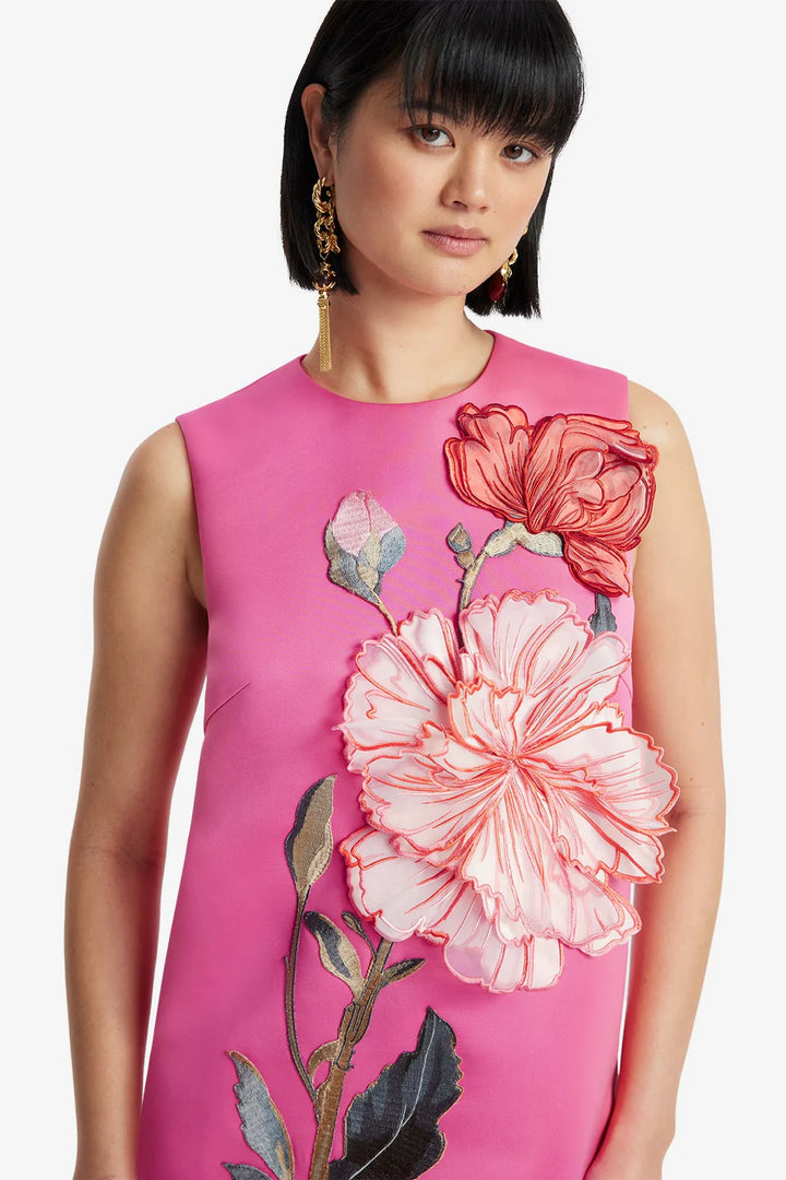 Yvonne Applique Floral Mini Dress - Pink