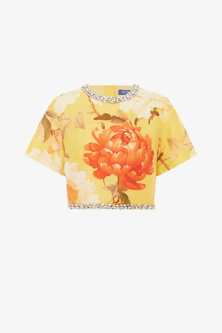 Indie Embellished Sleeve Top - Yellow Multi