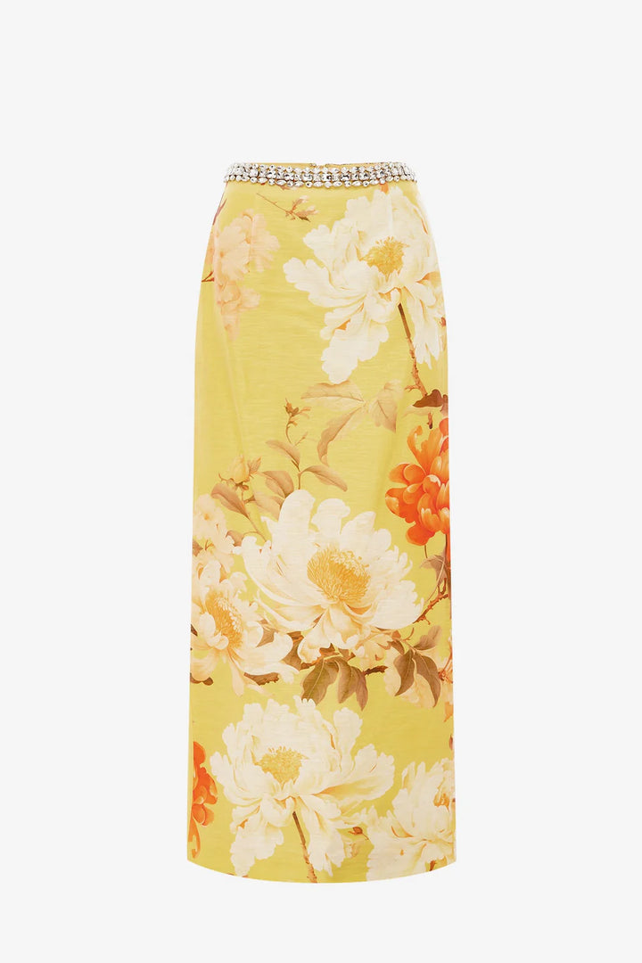 Kyra Embellished Maxi Skirt - Yellow Multi