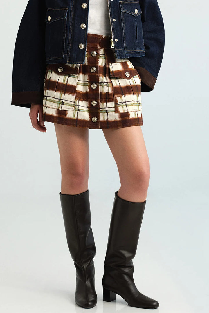 Fatima Skirt in Painted Plaid Brown