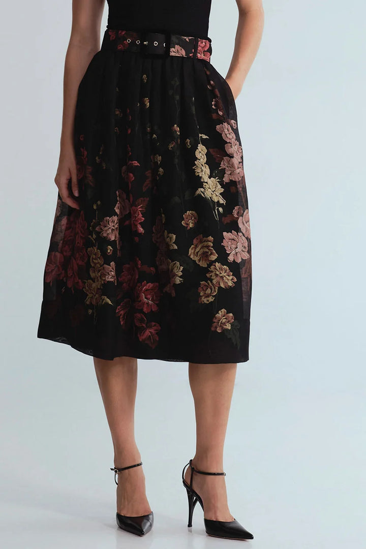 Alba Midi Skirt - Black Multi