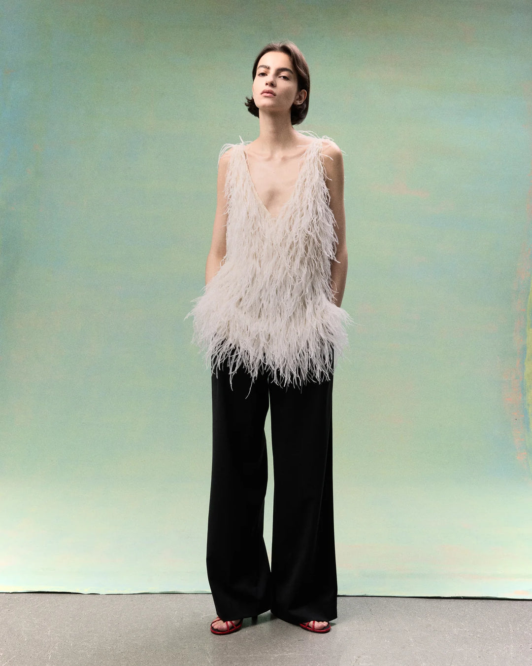 Mini Dress in Feathers - Ivory