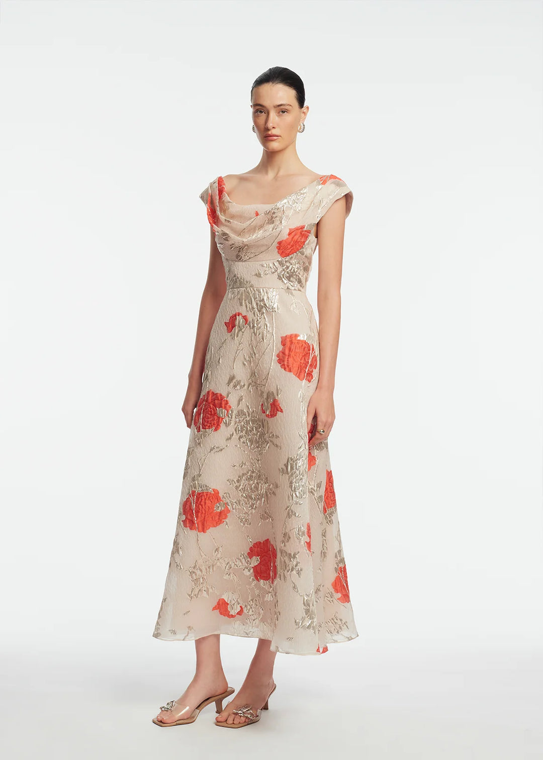 Floral Fil Coupe Draped Dress - Pink Multi