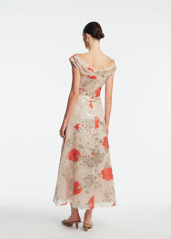 Floral Fil Coupe Draped Dress - Pink Multi