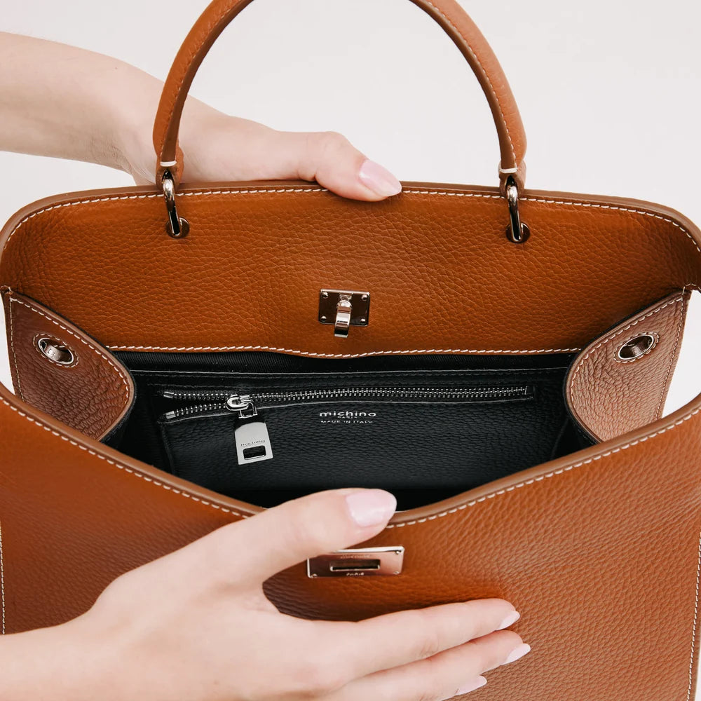 LEATHER HANDBAG LUTECE PM GOLD