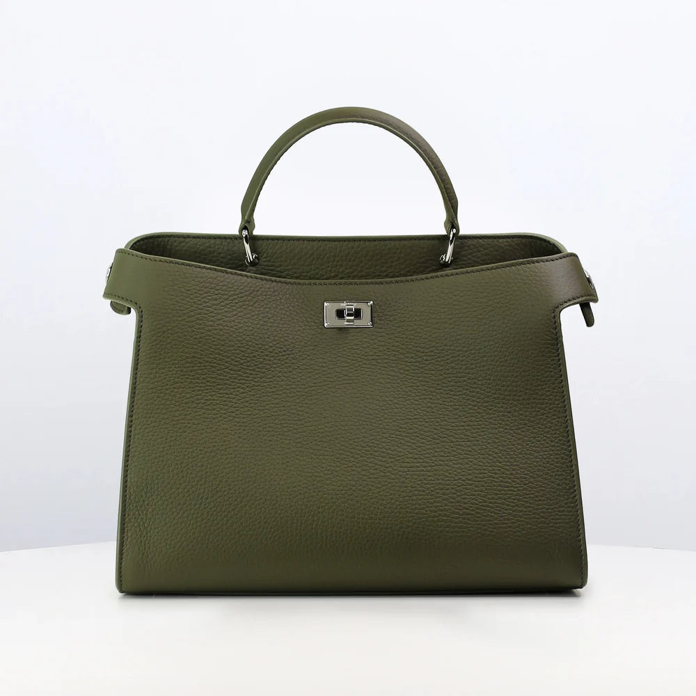 Leather Handbag Lutece PM Olive Green