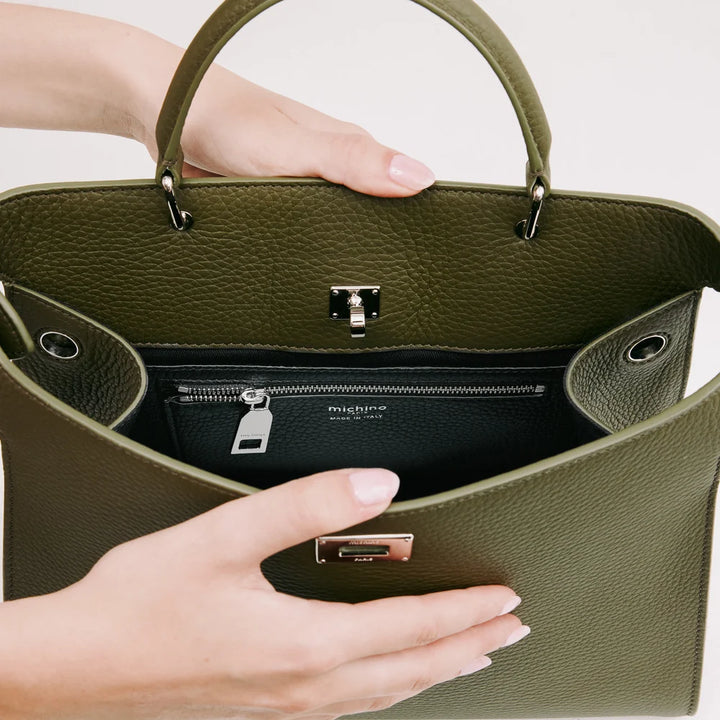 Leather Handbag Lutece PM Olive Green