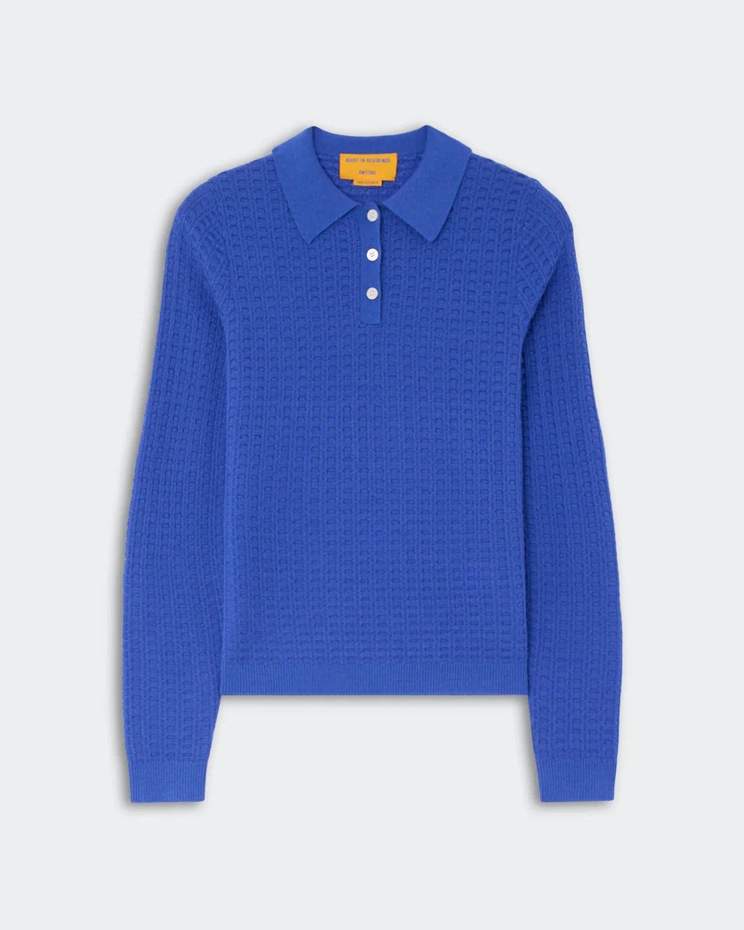 Long Sleeve Shrunken Waffle Polo - Blue