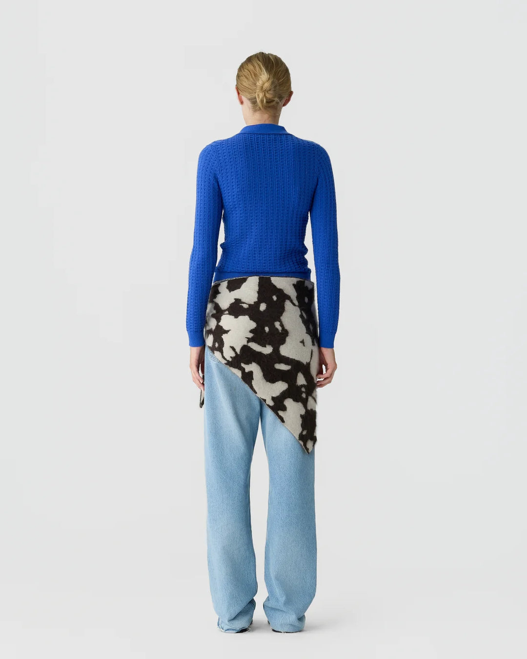 Long Sleeve Shrunken Waffle Polo - Blue