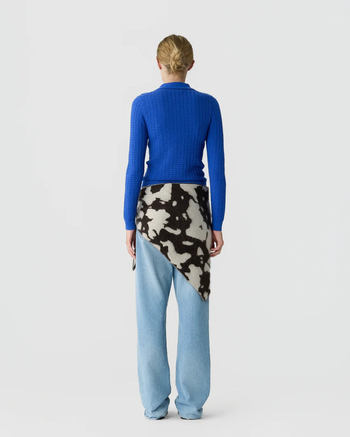 Long Sleeve Shrunken Waffle Polo - Blue