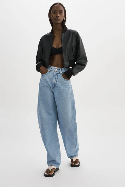 EVELIN Faux Leather Cropped Bomber - Black
