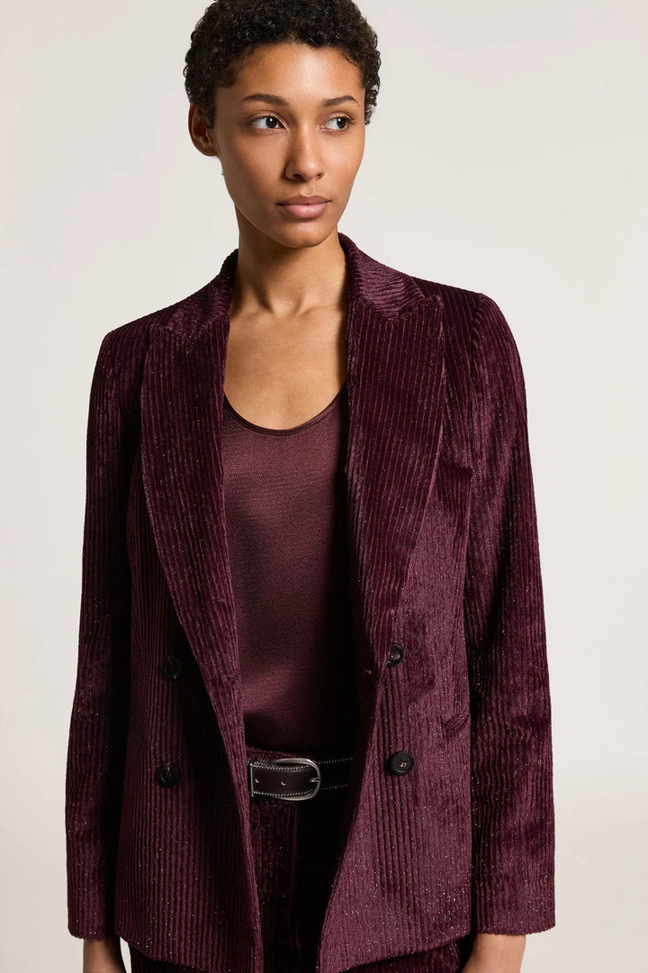 Double-Breasted Corduroy Blazer- Garnet