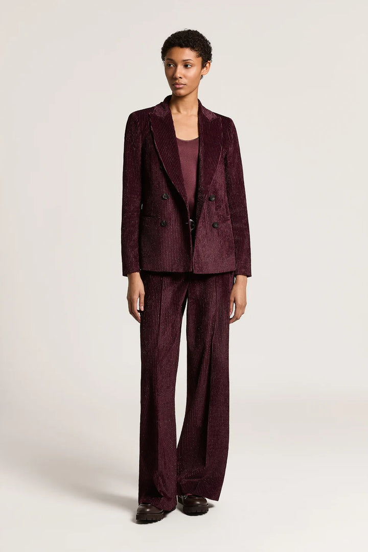 Double-Breasted Corduroy Blazer- Garnet