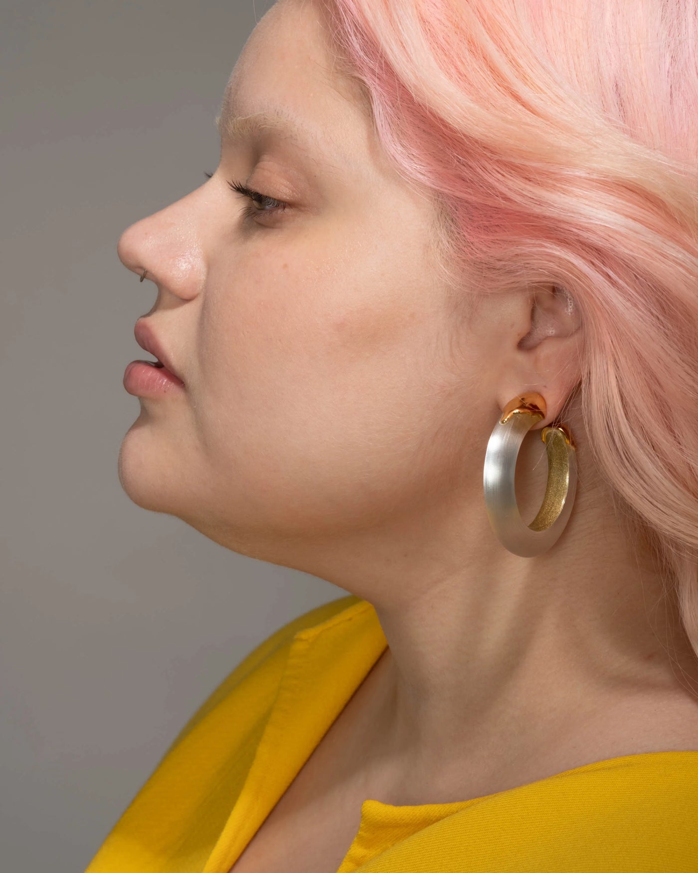 Luminous Lucite Gold Dipped Hoop Earring - Silver