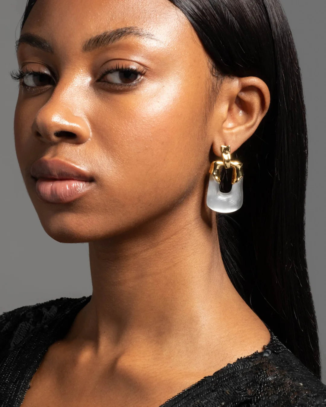 Luminous Lucite Rectangular Door Knocker Earring - More Colors Available