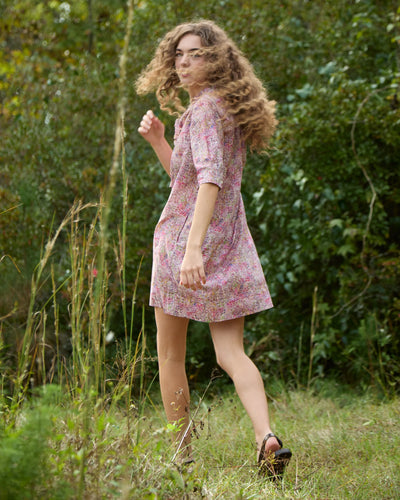 Elbow-Sleeve Frill Dress - Orchid Fields Of Eden Liberty Fabric