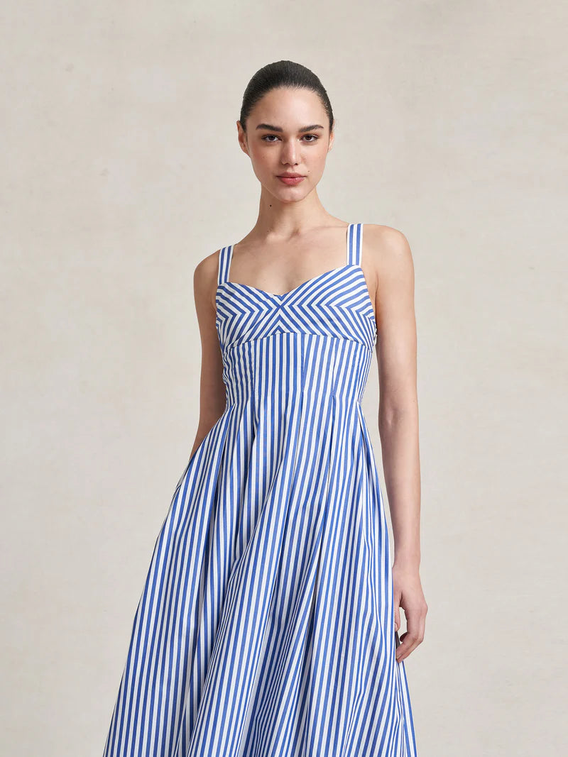 Madeleine Dress in Blue & White Stripe
