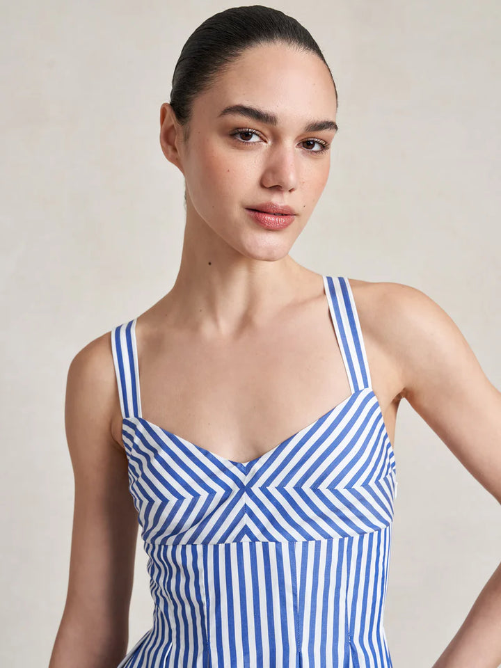 Madeleine Dress in Blue & White Stripe