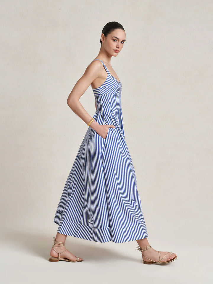 Madeleine Dress in Blue & White Stripe