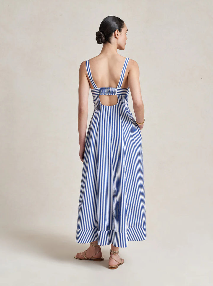 Madeleine Dress in Blue & White Stripe