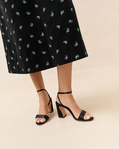 Malia Satin Curved−Heel Sandal - Black