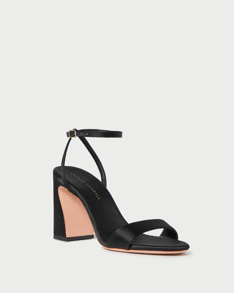 Malia Satin Curved−Heel Sandal - Black