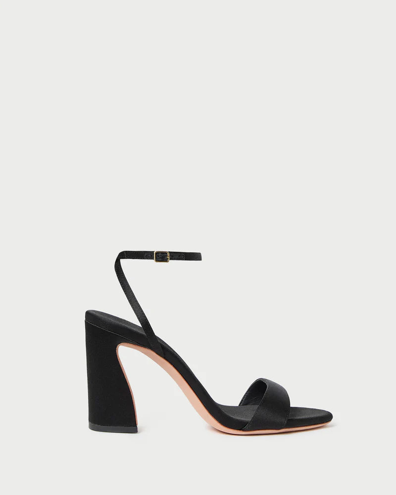 Malia Satin Curved−Heel Sandal - Black