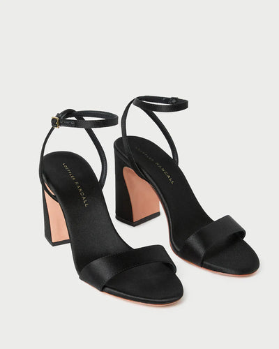 Malia Satin Curved−Heel Sandal - Black