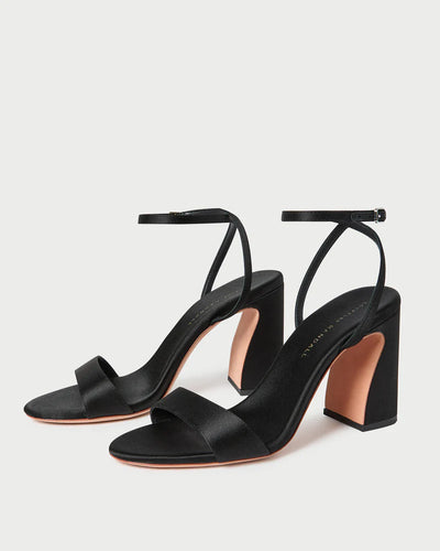 Malia Satin Curved−Heel Sandal - Black