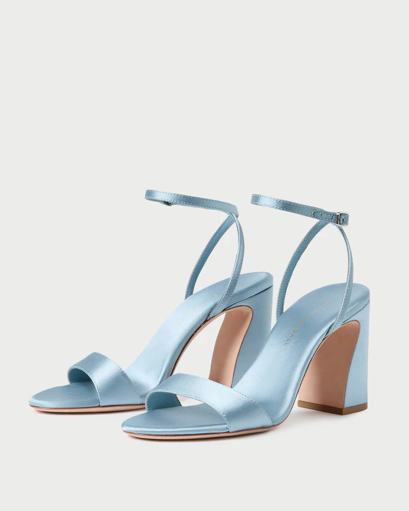 Malia Curved−Heel Sandal - Blue Satin
