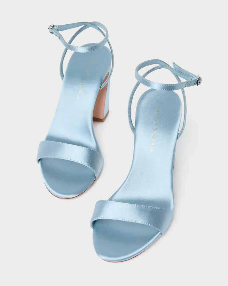 Malia Curved−Heel Sandal - Blue Satin