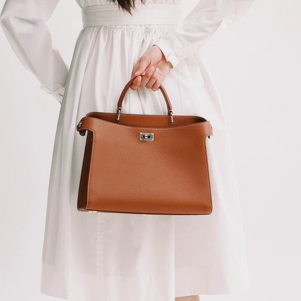 LEATHER HANDBAG LUTECE PM GOLD